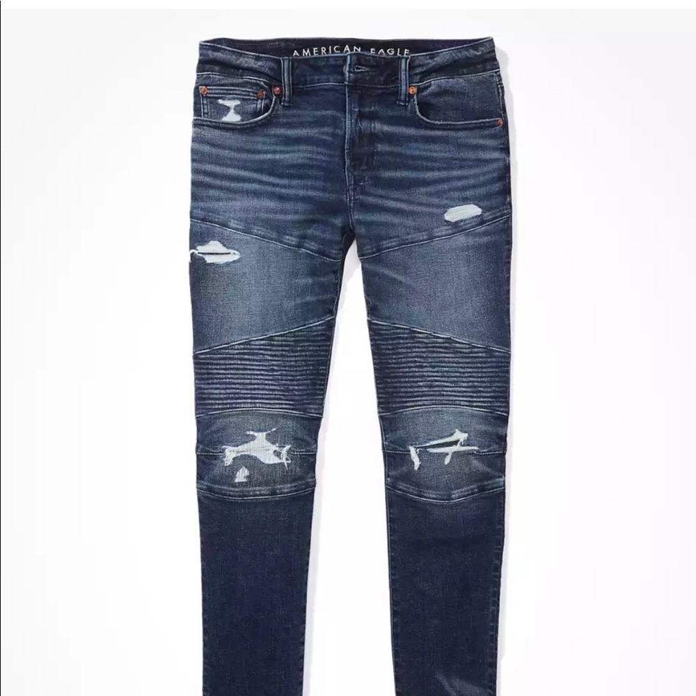 AE American Eagle Outfitters AirFlex+ Stacked Skinny Blue Jeans Sz: 46x34